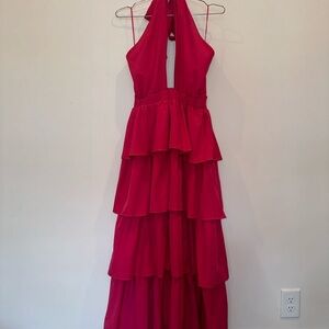 Pink Halter Tiered Dress